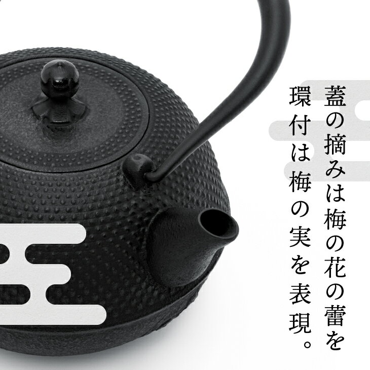 【ふるさと納税】 南部鉄器 鉄瓶 めんこい寒梅あられ鉄瓶〜MENKOI　ARARE〜 0.9L 直火 ガスレンジ IH調理器 伝統工芸品 艶黒色 やかん ケトル キッチン用品 食器 日用品 雑貨 鉄分補給 [BE003] 岩手県奥州市